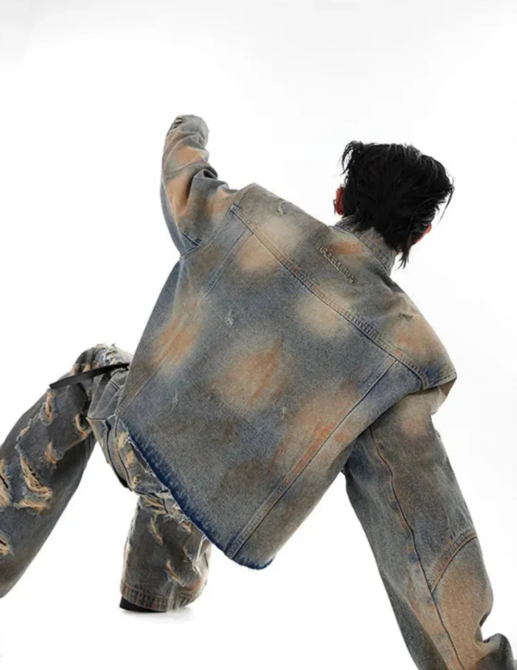 Men's Luxury Denim 2-Piece Set: Distressed Wide Leg