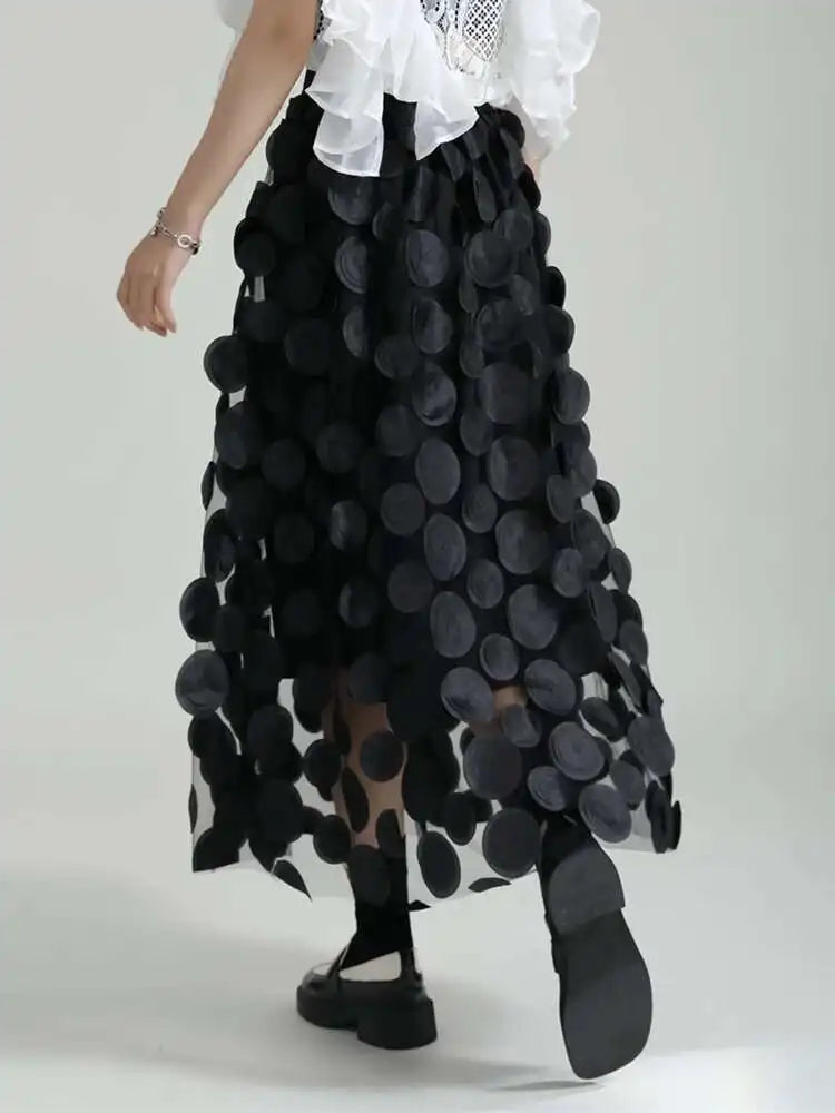 Black Circle Pull On Midi Skirt