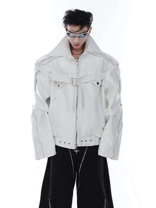 Men's Oversized-Fit Faux Leather Bomber Jacket