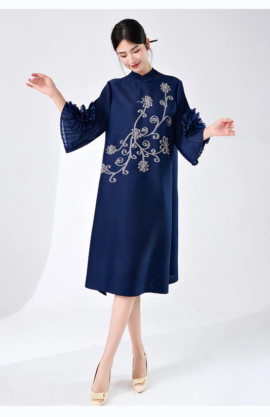 Women's Pleated Dress with Ruffle Sleeves â€?Elegant & Stylish