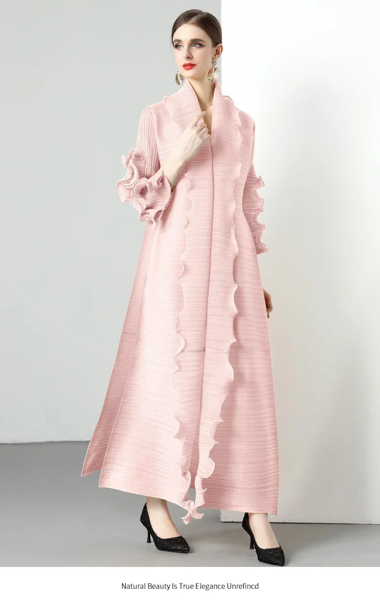 Women's Loose Fit Pleated Long Coat â€?Elegant Outerwear