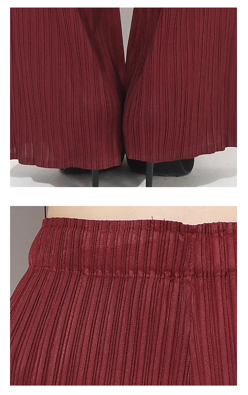 Fringed Pleated Wide-Leg Pant Set