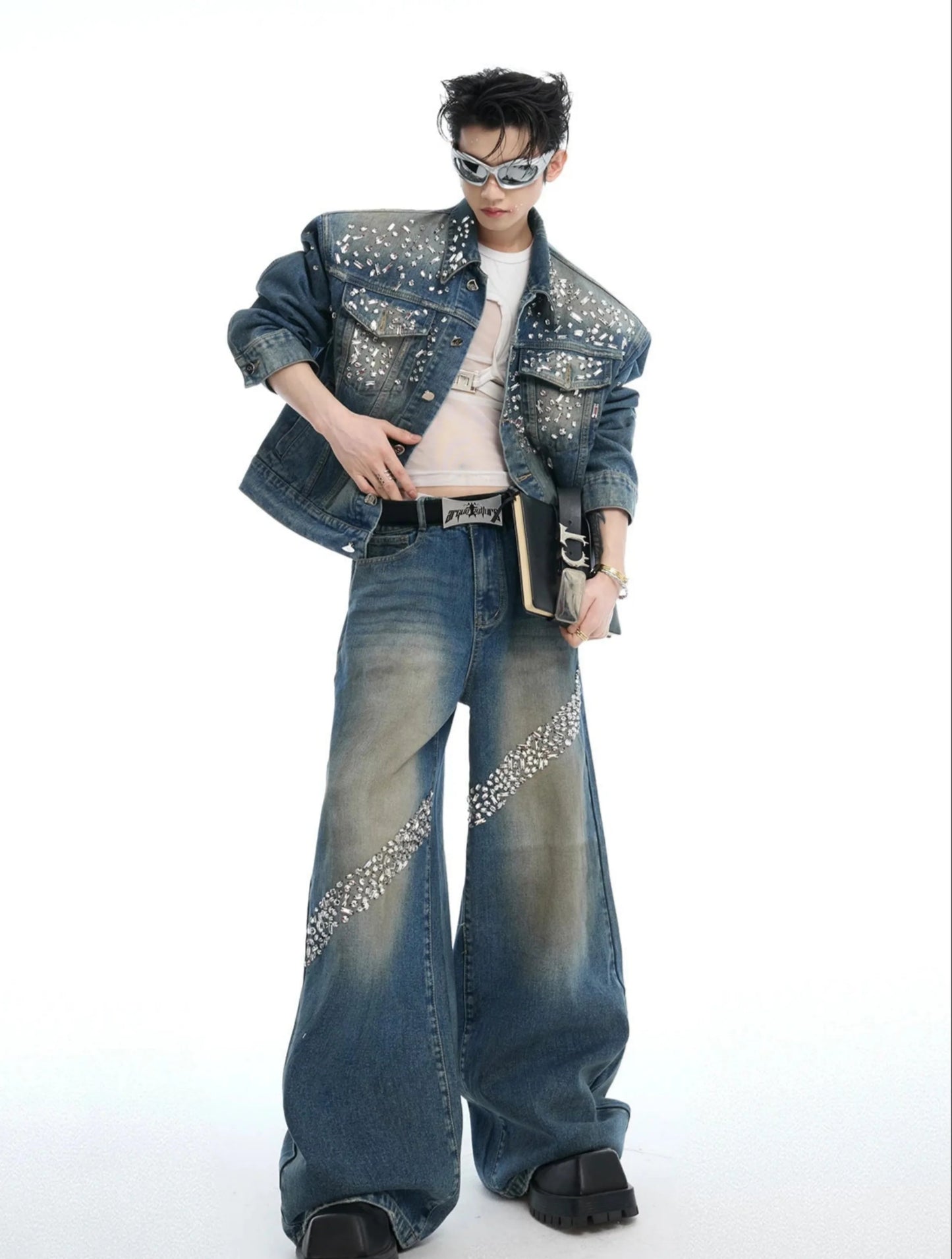 Men's Embellished Denim Trucker Jacket