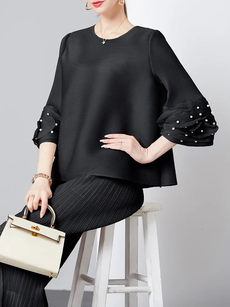 Women's Plissé Top & Cropped Pant Set