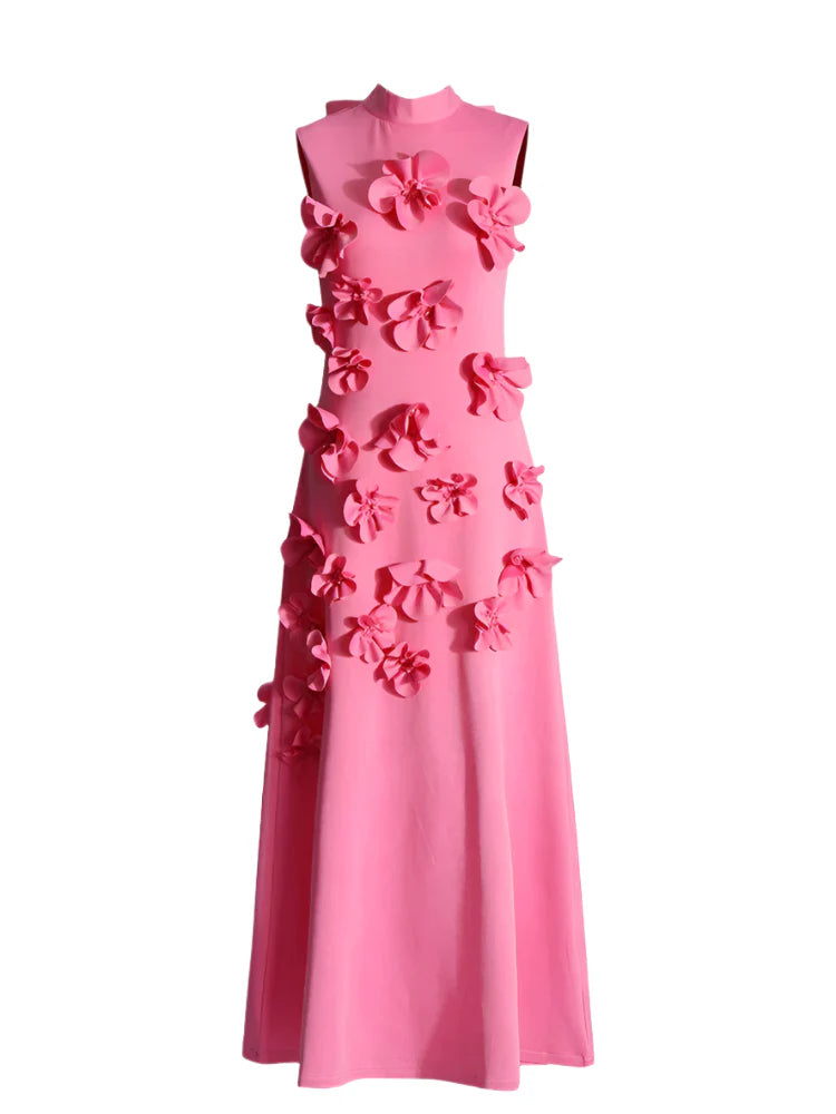 Luxe 3D Floral Midi Sleeveless Dress