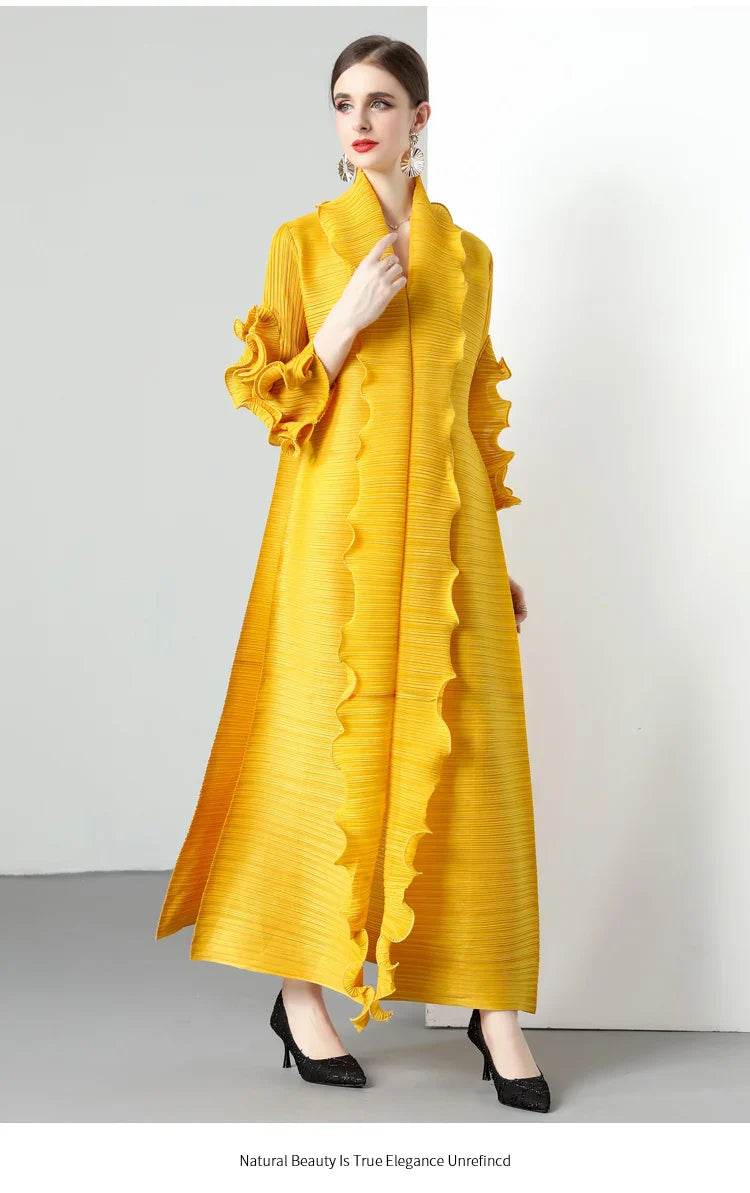 Women's Loose Fit Pleated Long Coat â€?Elegant Outerwear