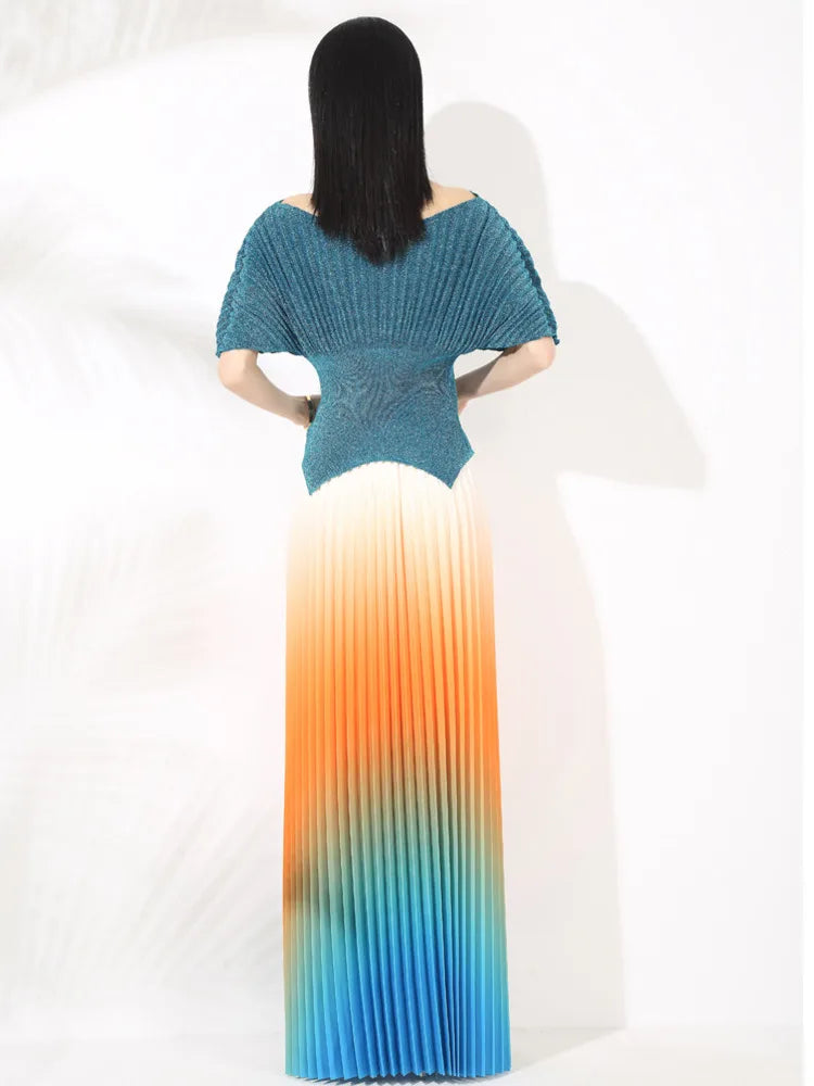Metallic Pleated Top & Plisse Maxi Skirt Set
