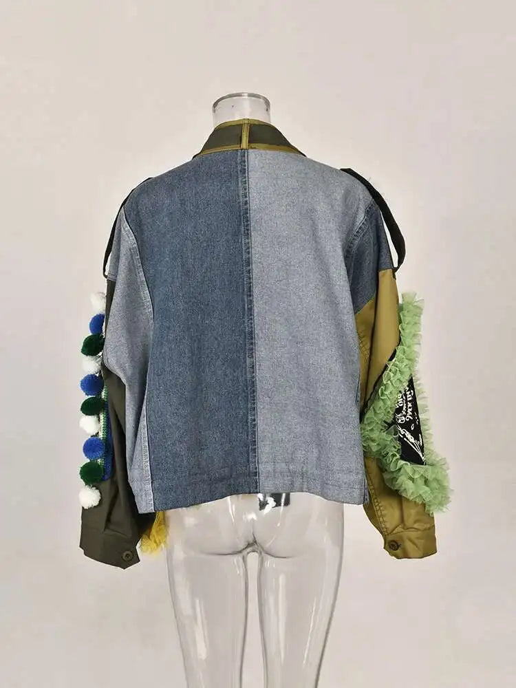Luxe Patchwork Ruffled Bomber Jacket