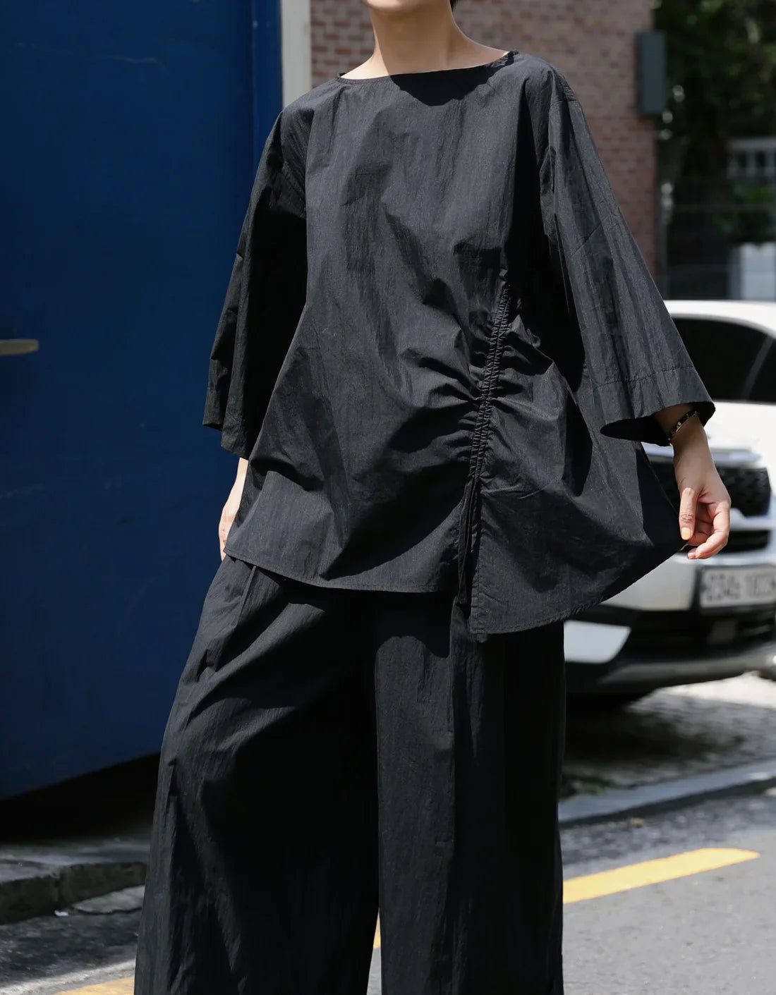 Japanese Cotton Top with Asymmetrical Ruching