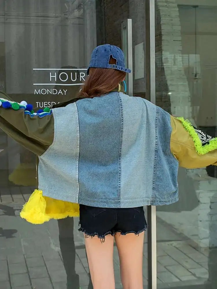 Luxe Patchwork Ruffled Bomber Jacket