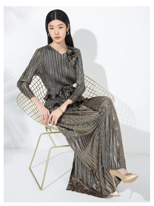 Couture Ruffle Japanese Pleated 2-Piece Set