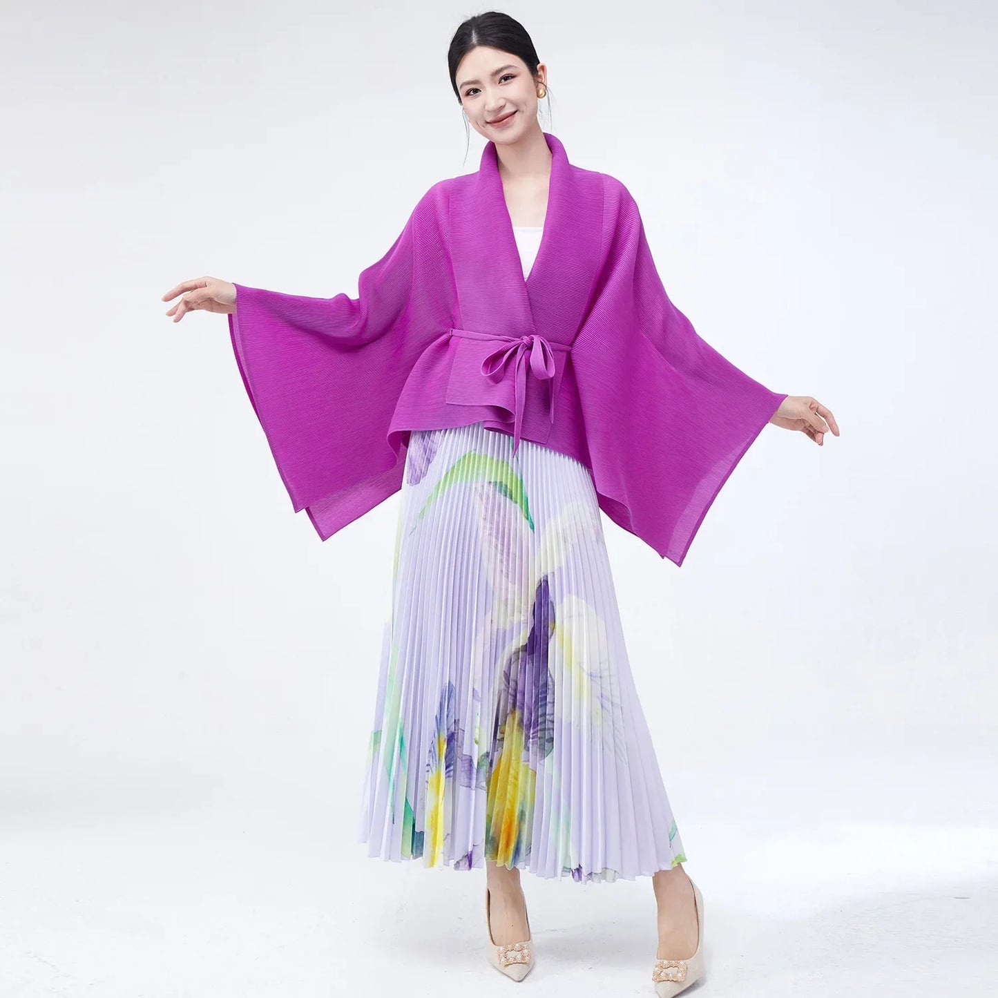 Pleated Plisse Skirt Set - Floral Outfit