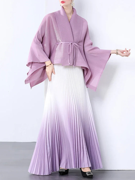 100% Real Pleated 2-Piece Long Skirt Set
