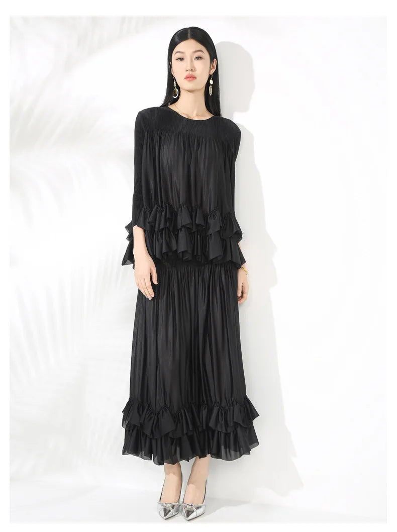 Luxury Ruffled Pleated Skirt 2-Piece Set