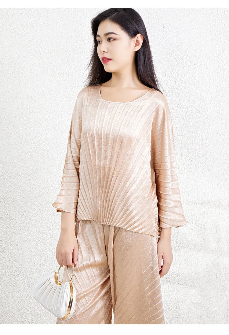 Women's Wide Leg Pleated Two-Piece Set