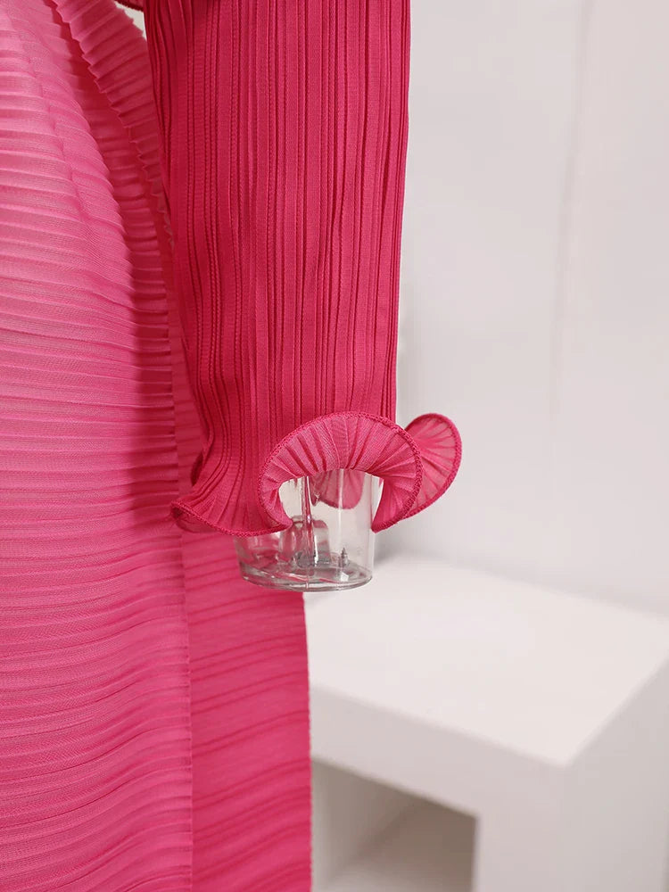 Plissé Pleated Duster Coat with Ruffled Detailing