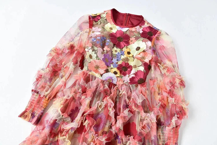 Floral Ruffle Midi Dress | Romantic Gown