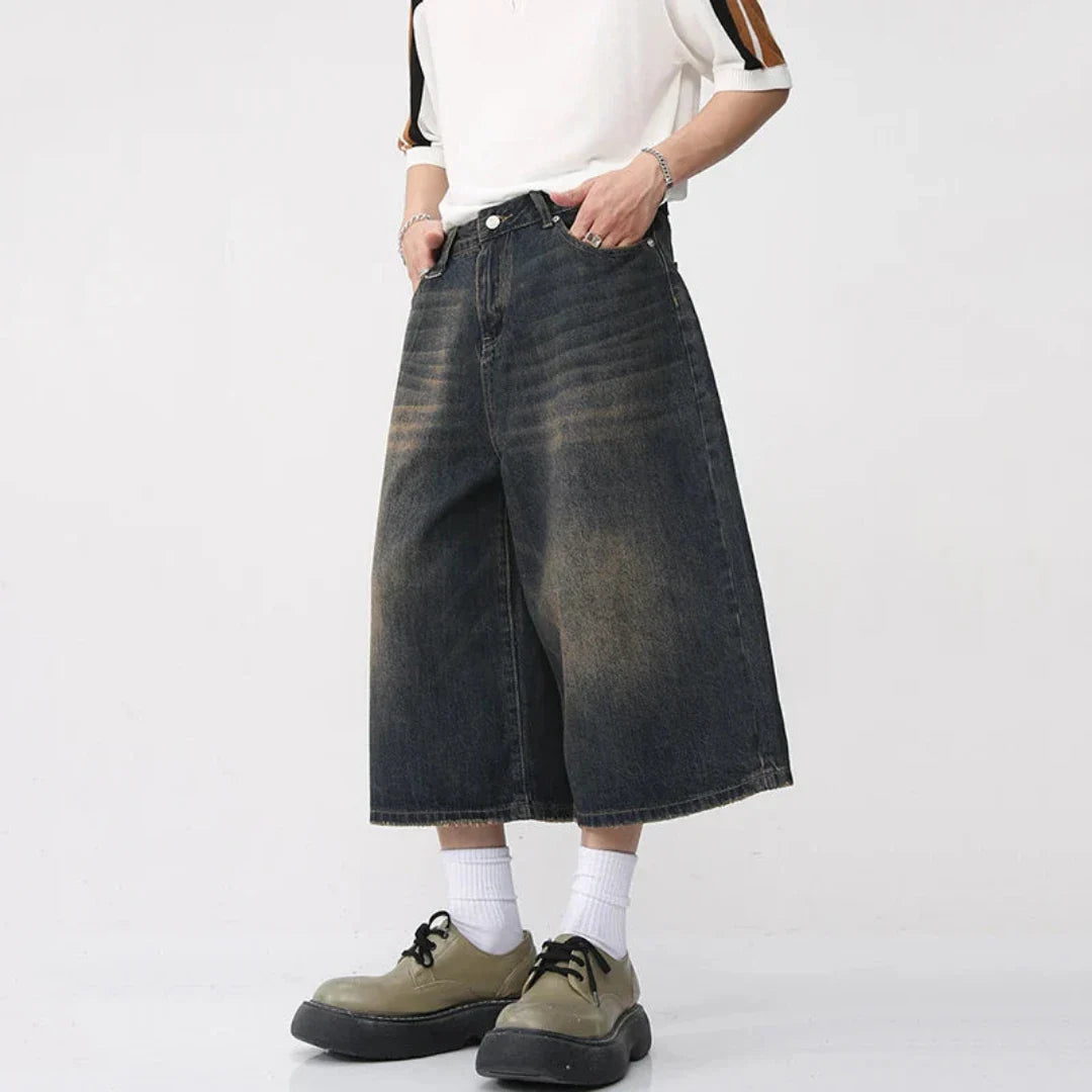 Men's Trendy Wide Leg Denim Long Shorts