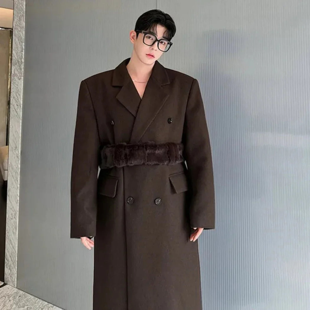 Men's Warm Designer Wool Blend Trench Coat