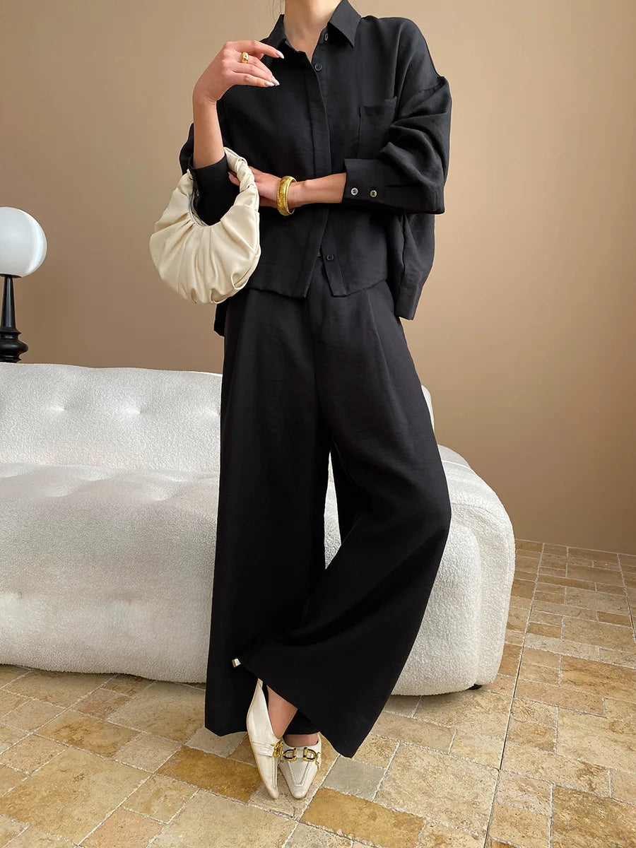 Linen Button-Up Shirt & Wide-Leg Trousers Set