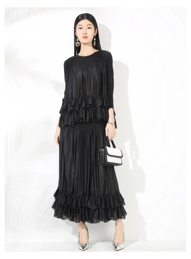 Luxury Ruffled Pleated Skirt 2-Piece Set