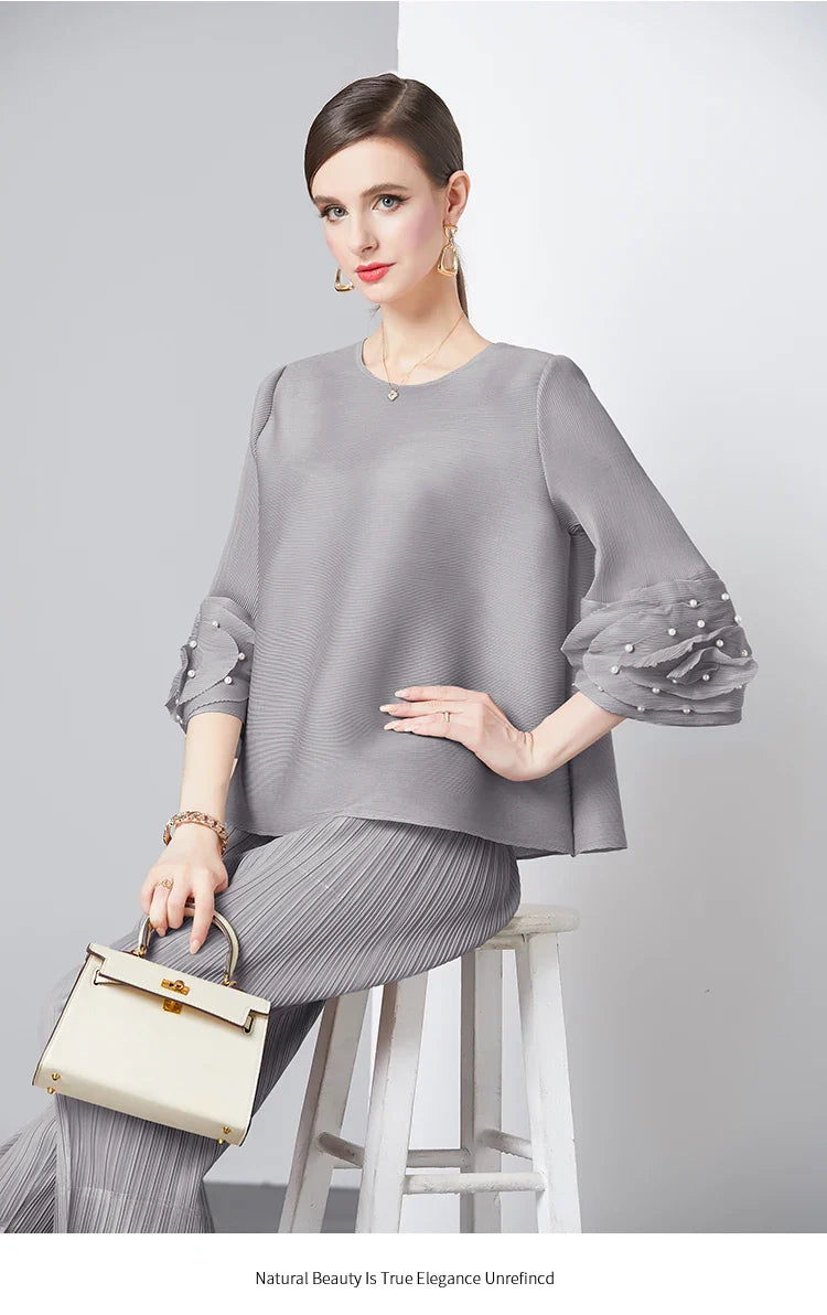Women's Plissé Top & Cropped Pant Set