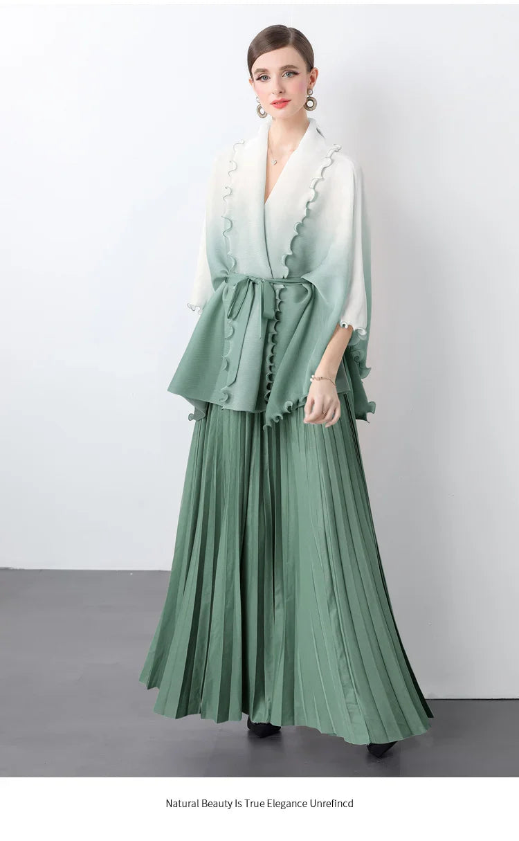 Plissé Pleated Long Skirt With Capelet Top