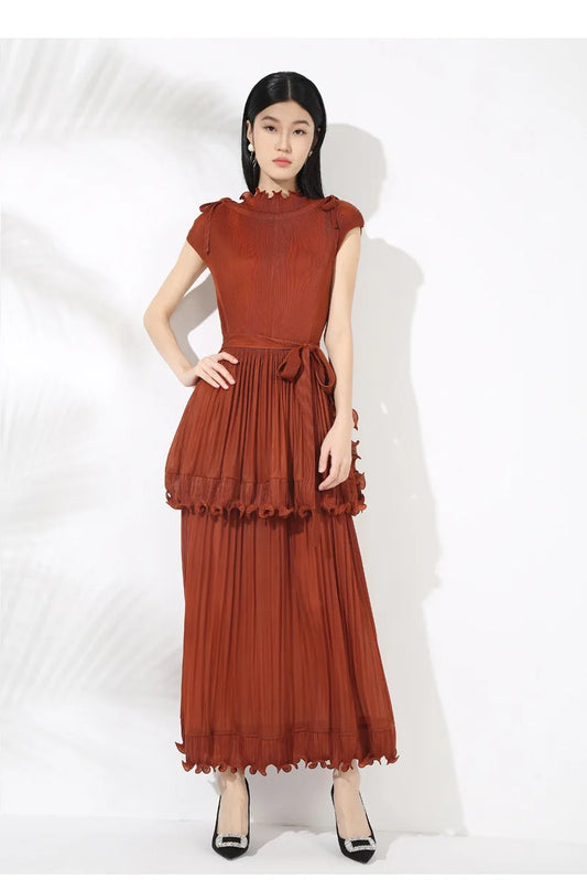 Truly Sleeveless Chiffon Plissé Pleated Dress