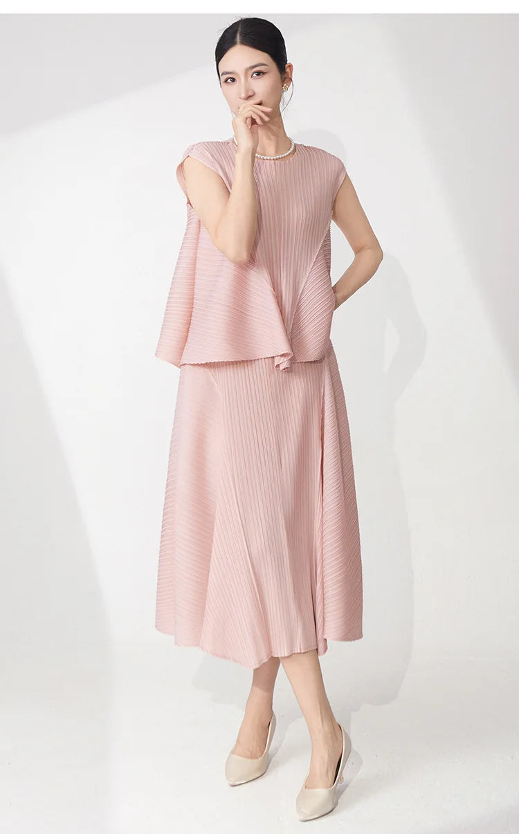 Pleated Sleeveless Top & Skirt Set