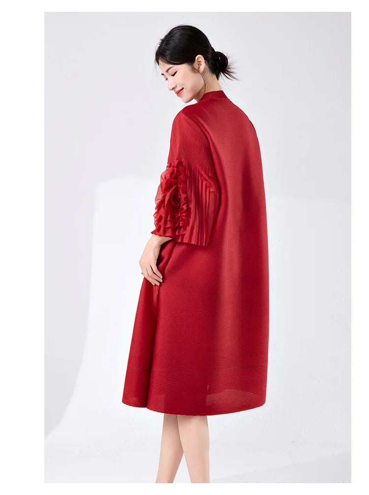 Women's Pleated Dress with Ruffle Sleeves â€?Elegant & Stylish