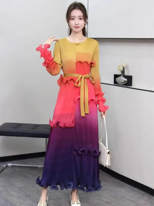 Vibrant Luxe Japanese Pleated Midi Dress