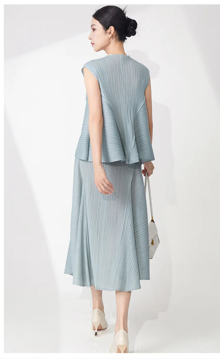 Pleated Sleeveless Top & Skirt Set