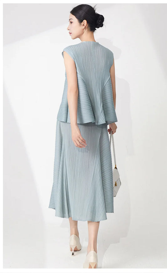 Pleated Sleeveless Top & Skirt Set
