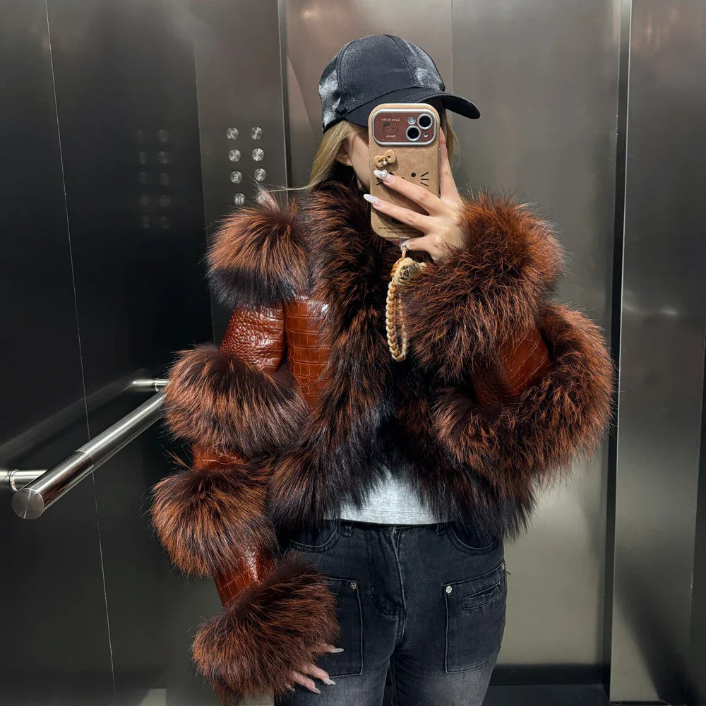 Leather Jacket with Fur Sleeves