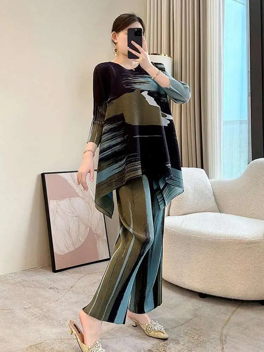 Elegant Pleated Pant 2-Piece Set