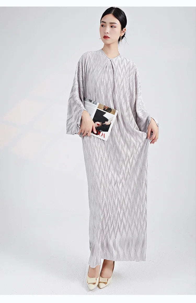 Genuine Pleated Batwing Sleeve Midi Dress
