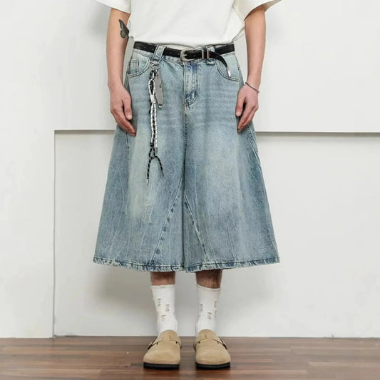 Men's Luxury Washed Denim Long Shorts