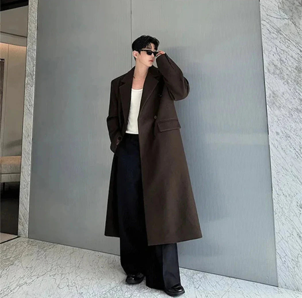 Men's Warm Designer Wool Blend Trench Coat