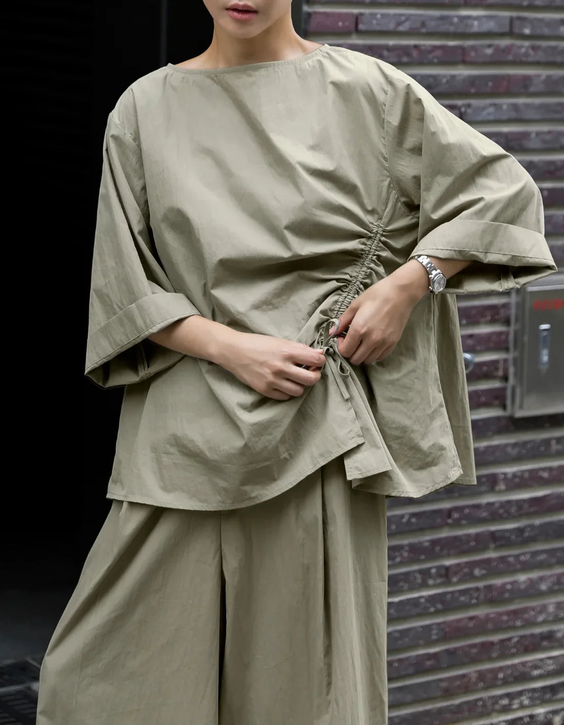 Japanese Cotton Top with Asymmetrical Ruching