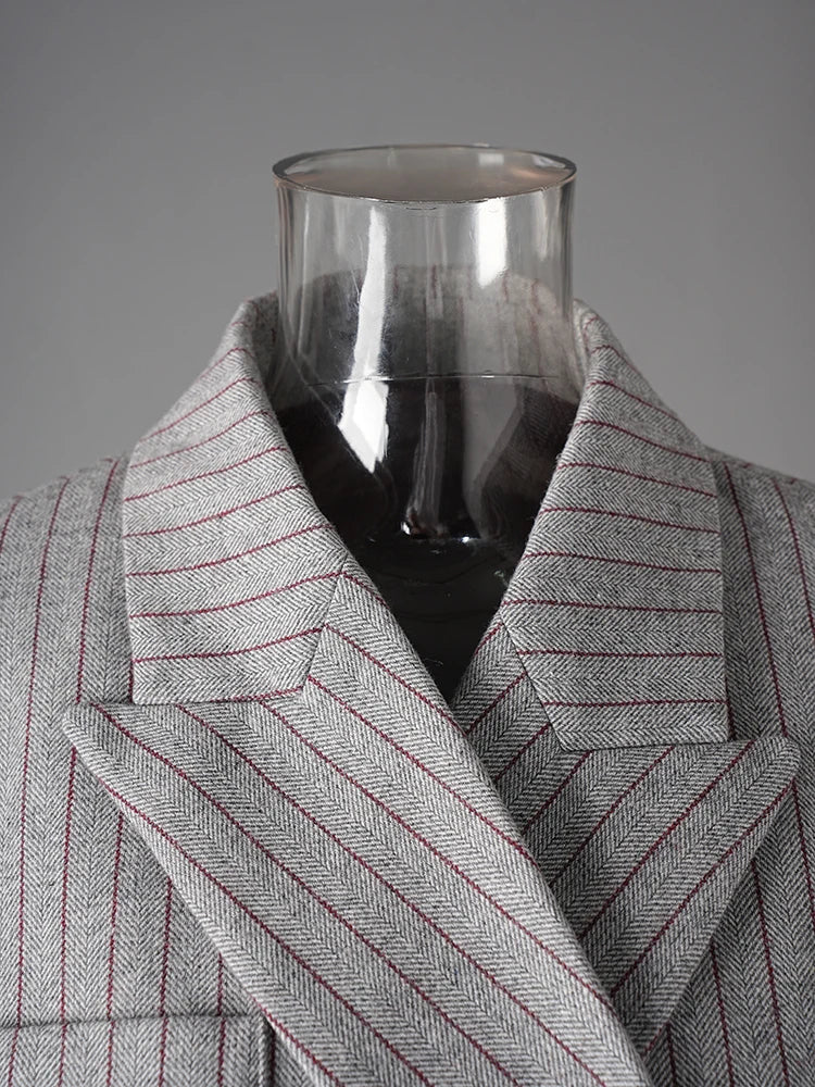 Asymmetric Pinstripe Blazer - Gray Tailored Fit