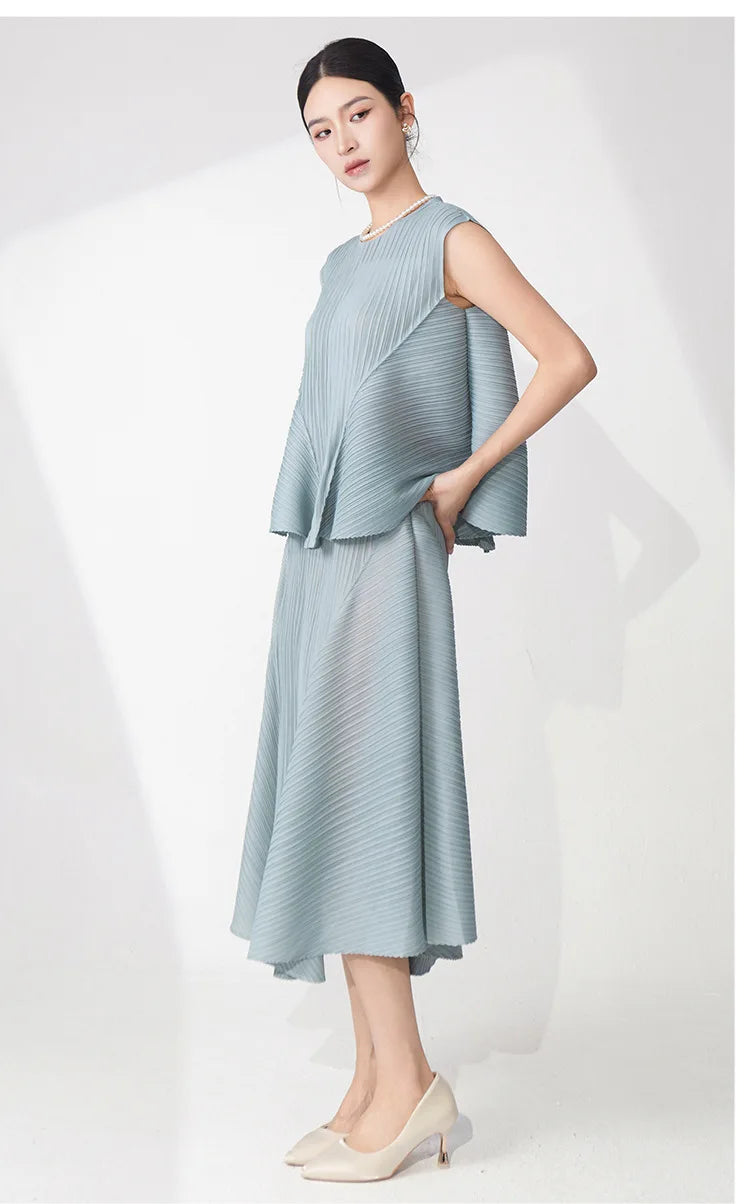 Pleated Sleeveless Top & Skirt Set