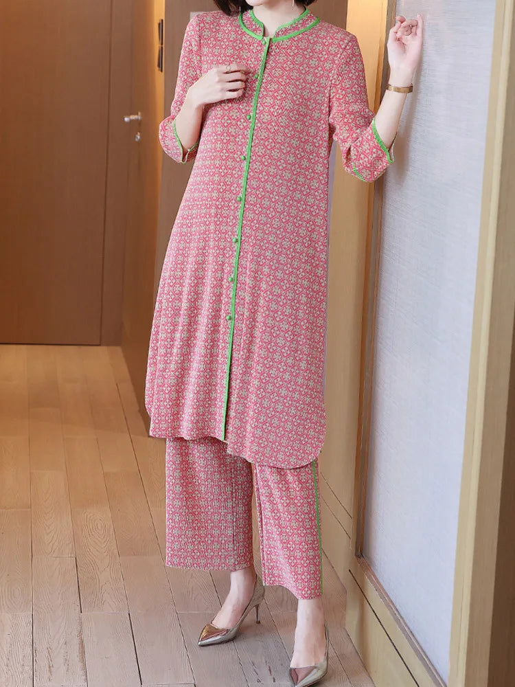 Luxe Plissé Pleated Tunic & Pants Set