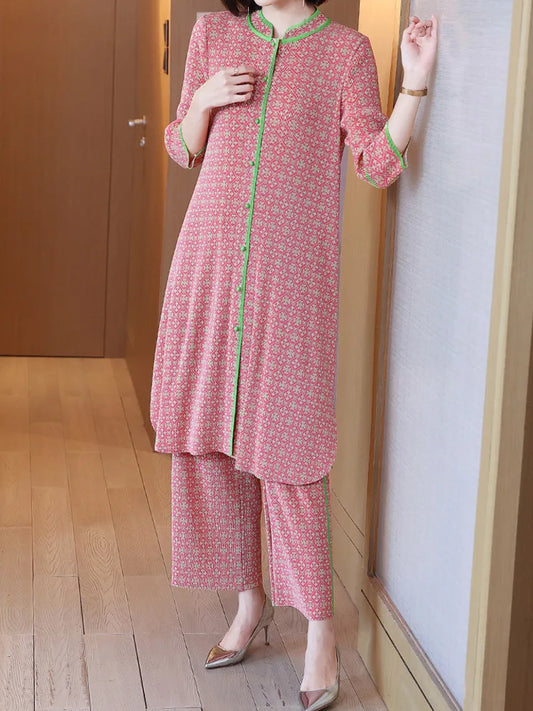 Luxe Plissé Pleated Tunic & Pants Set