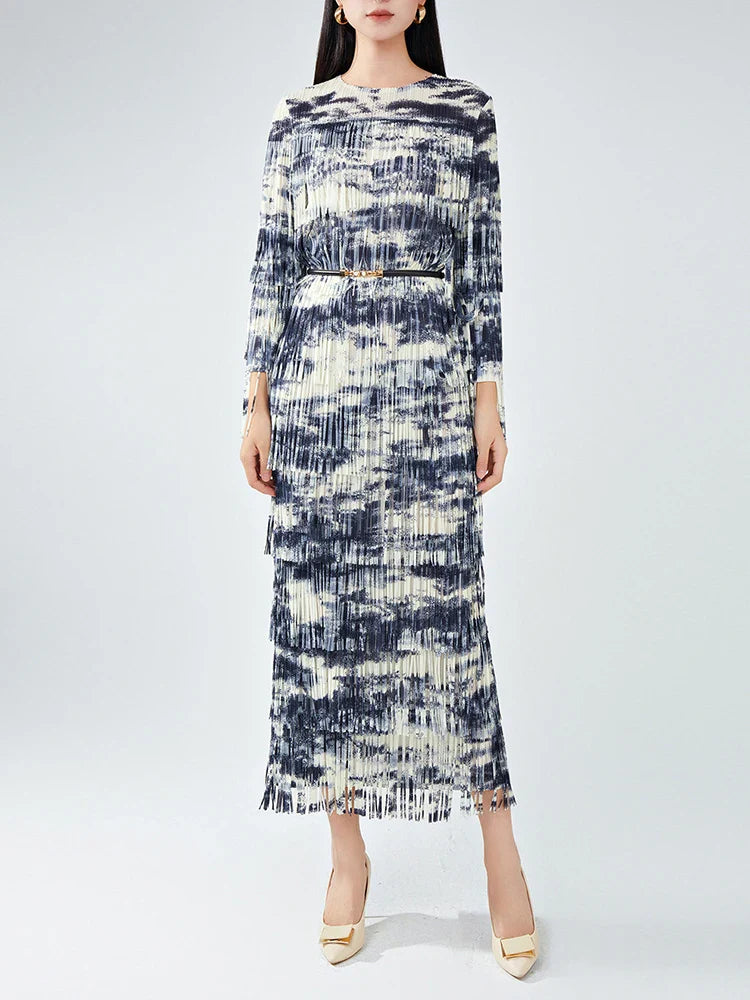 Truly Pleated Tasseled Sleeve Midi Dress