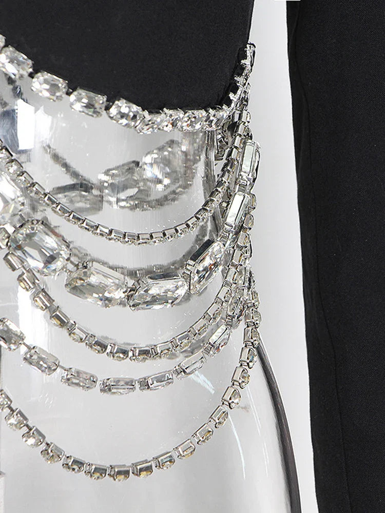 Slim Fit Cropped Blazer with Crystal Chain