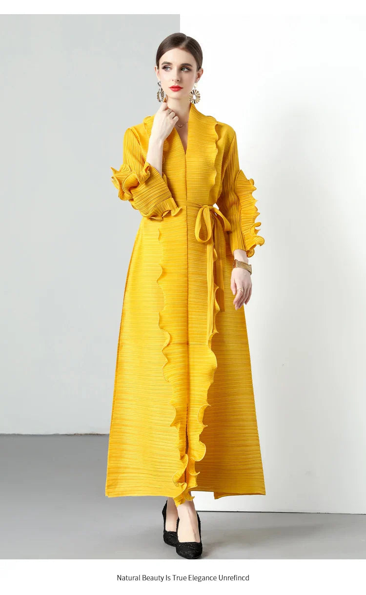 Women's Loose Fit Pleated Long Coat â€?Elegant Outerwear
