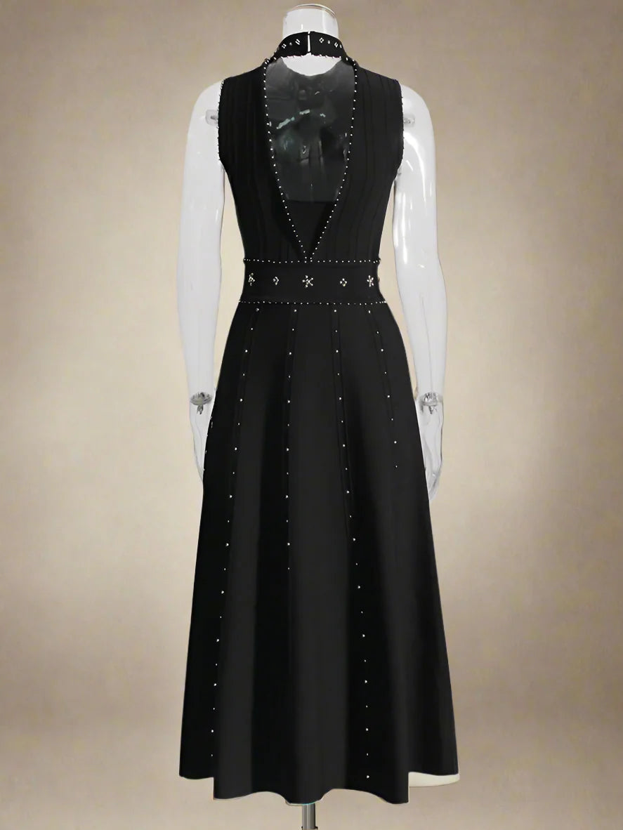 Sleeveless Fit & Flare Embellished Midi Dress