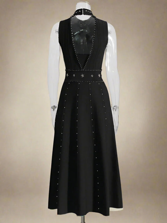 Sleeveless Fit & Flare Embellished Midi Dress