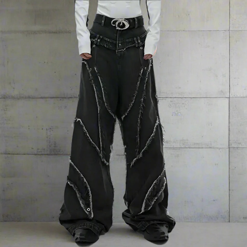 Men's Raw Wide Leg Streetwear Jeans