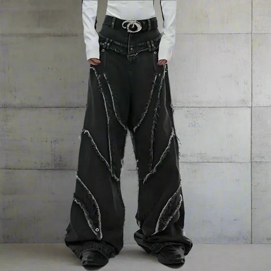 Men's Raw Wide Leg Streetwear Jeans